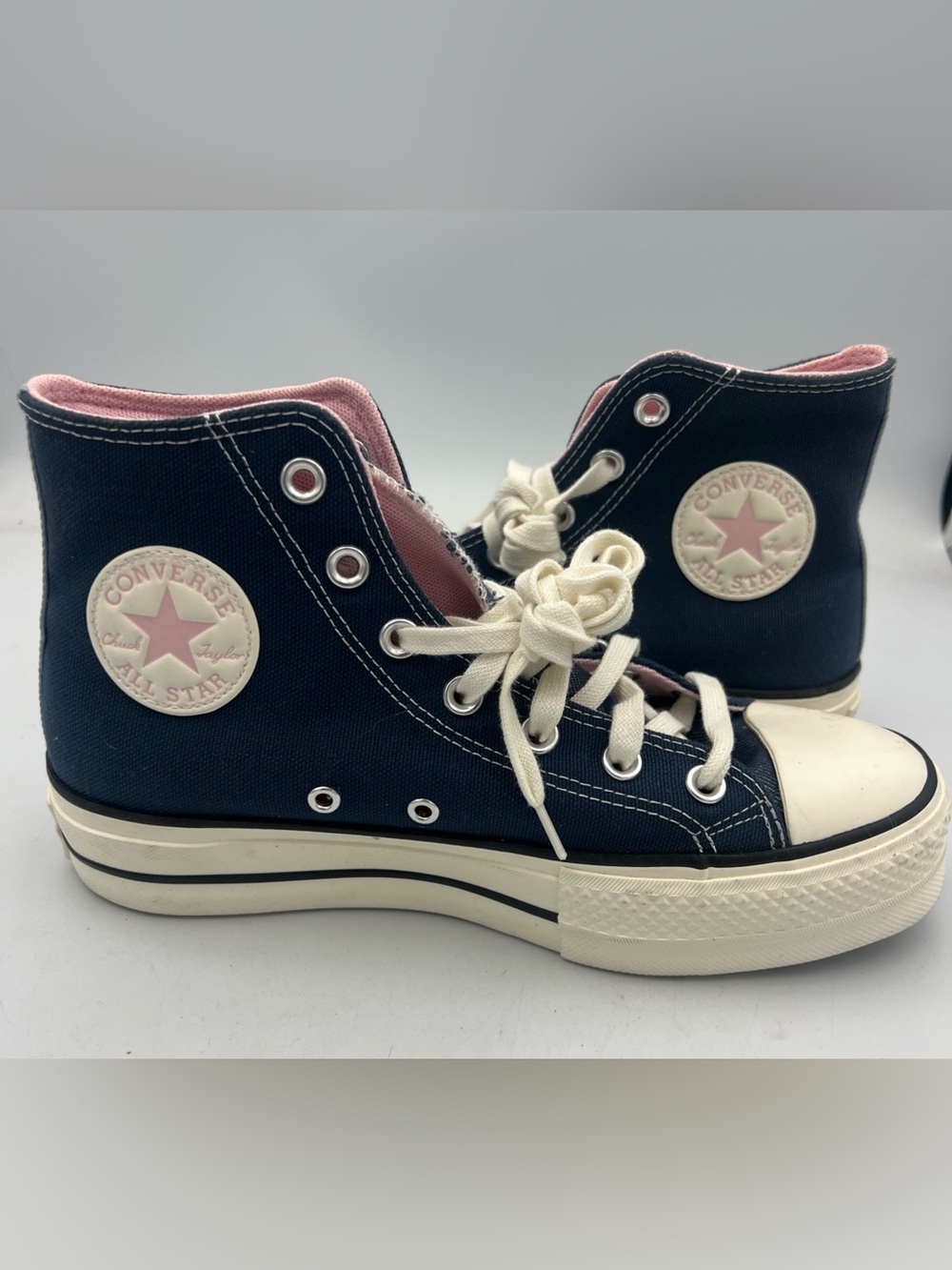 Converse Women's Chuck Taylor All Star Lift Platform Denim Sneakers Navy/Pink 8